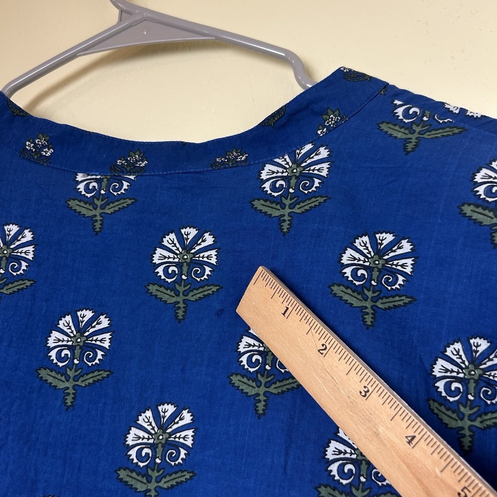 Anthropologie Ro's Garden X-Large Blue Floral Block Print Dress Light Cotton - Picture 6 of 10